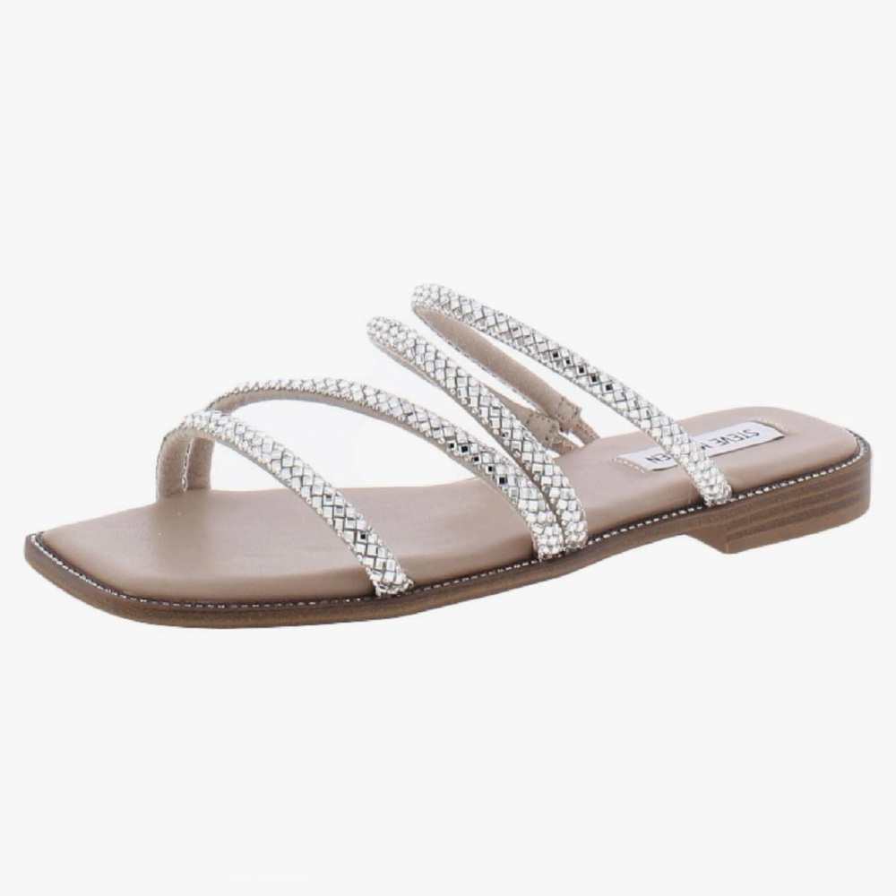 Steve Madden Silver Rhinestone Strappy Flat Sandals size 8